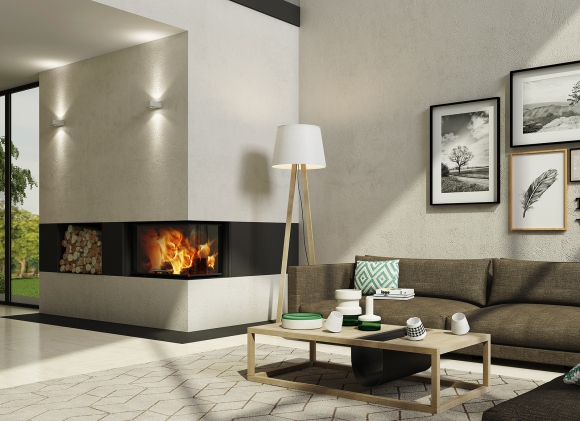 HEAT R/L 3g L 65.51.40.01(21) - конвекційна кутова камінна топка з підйомними дверцятами і цільногнутим (роздільним) склом