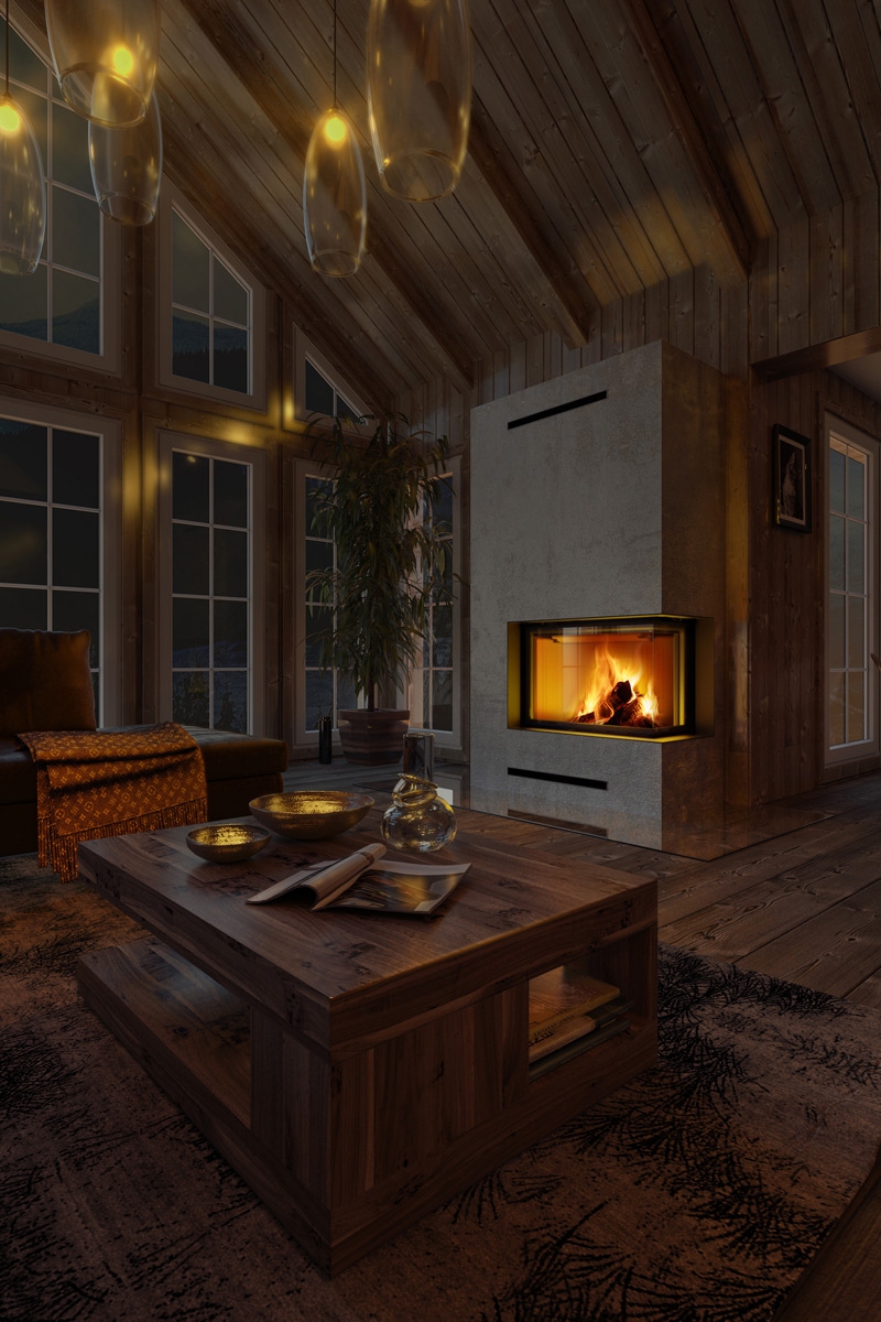 IMPRESSION R/L 2g S 71.60.34.21 - камінна топка кутова з роздільним склом